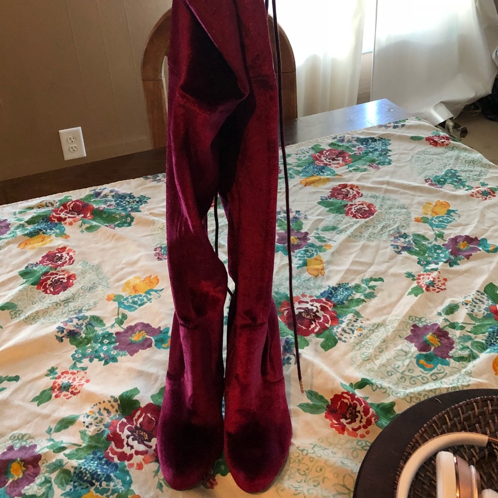 Over knee high heeled Burgundy boots